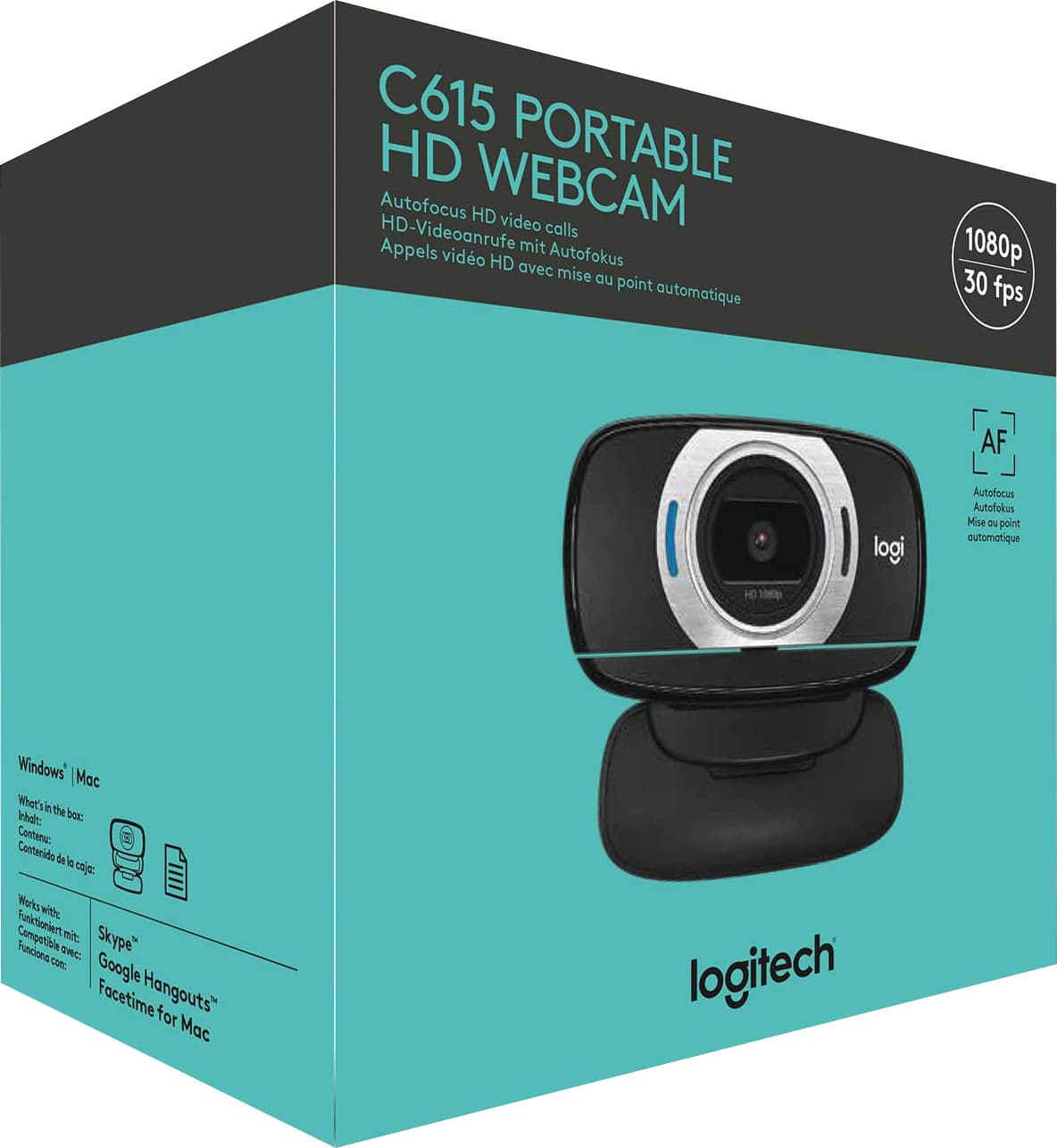 Logitech Webcam C615, Full HD 1080p, Noir 1920x1080, 30 FPS, USB, Vente au détail