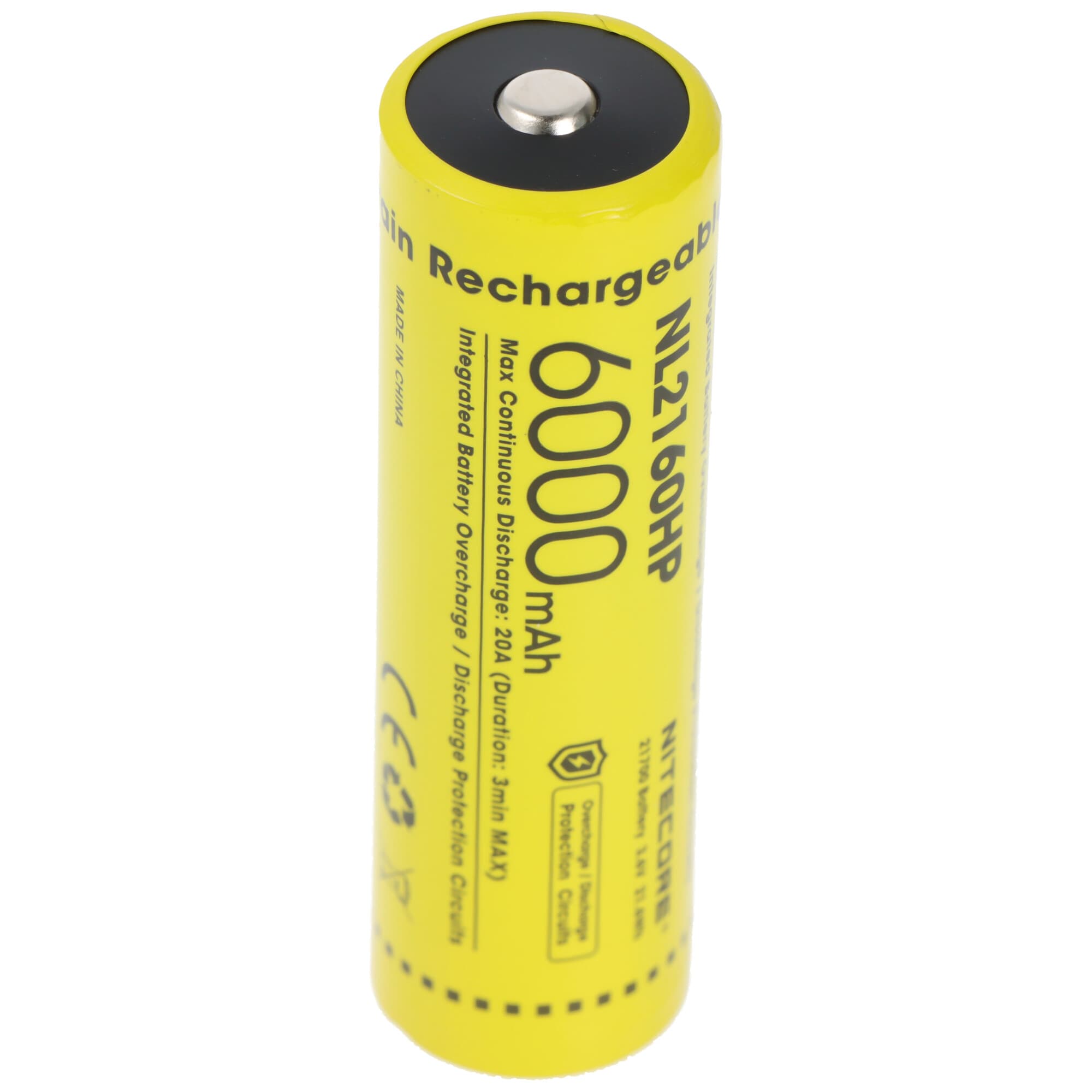 Batterie Nitecore Li-Ion type 21700 avec 6000mAh NL2160HP avec circuit de protection, courant de décharge max.
