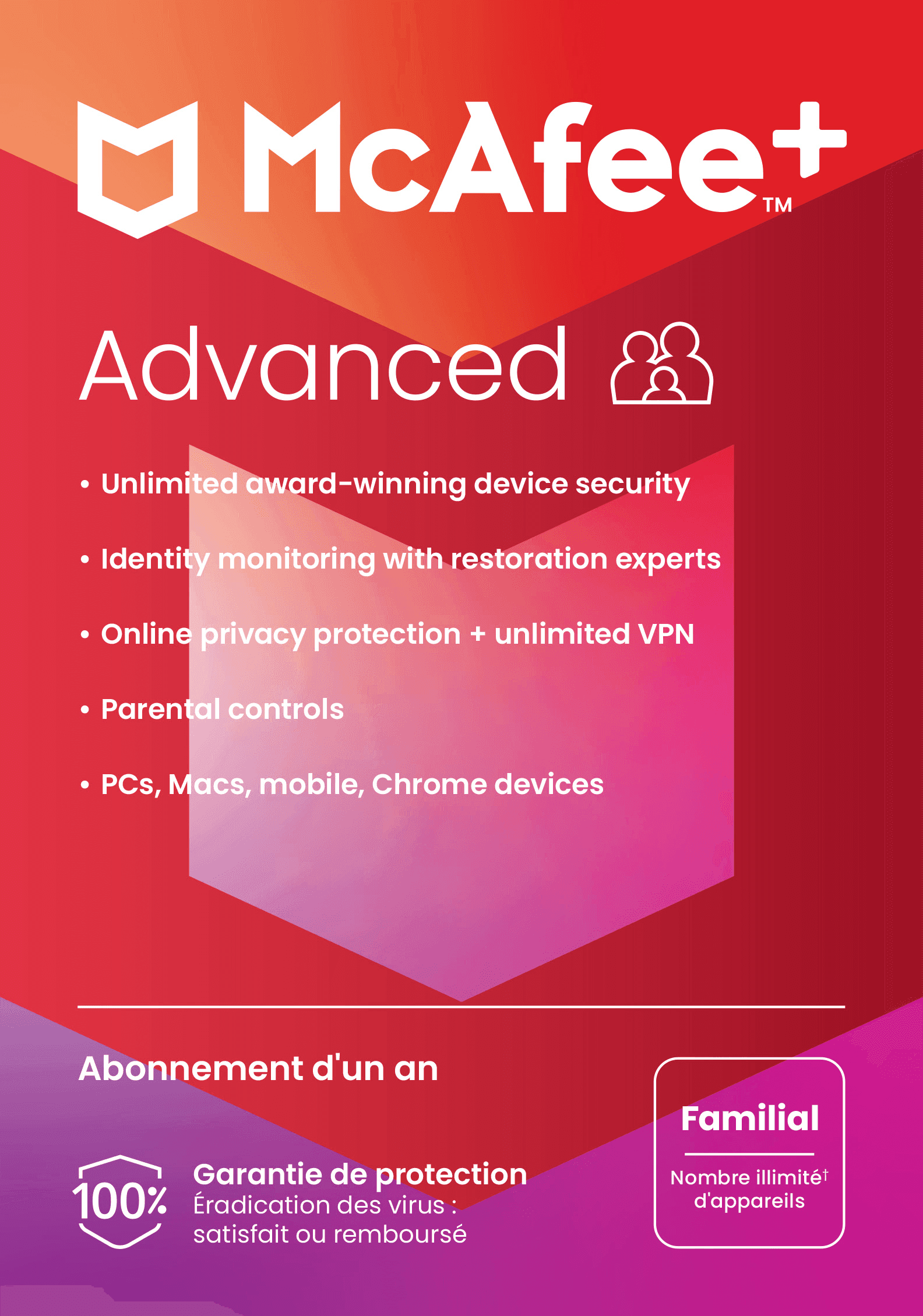 McAfee+ Advanced Family 2026 | Renouvellement automatique | Appareils illimités | 1 An | Téléchargement